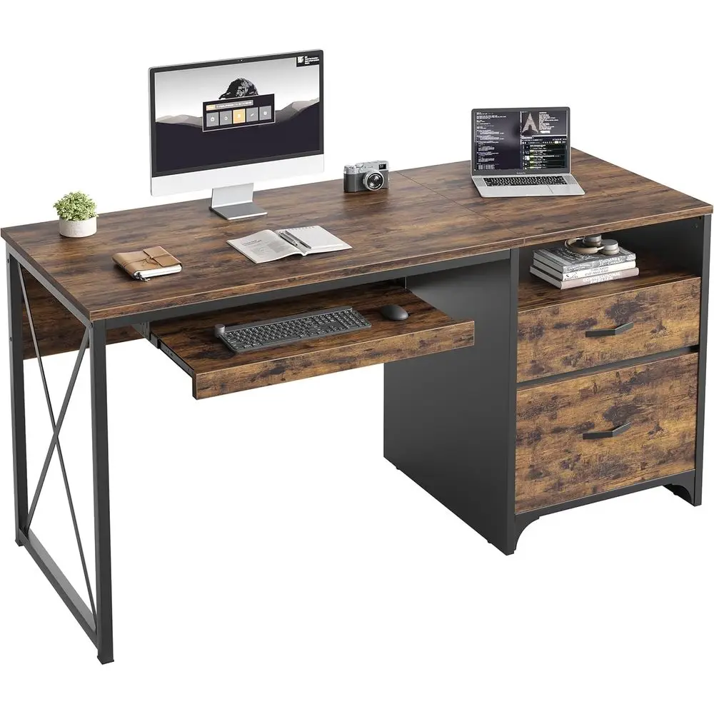 55 Industrial Wood Computer Desk with Storage and Keyboard Tray, Rustic Brown for Home or Office
55 Industrial Wood Computer Desk with Storage and Keyboard Tray, Rustic Brown for Home or Office
