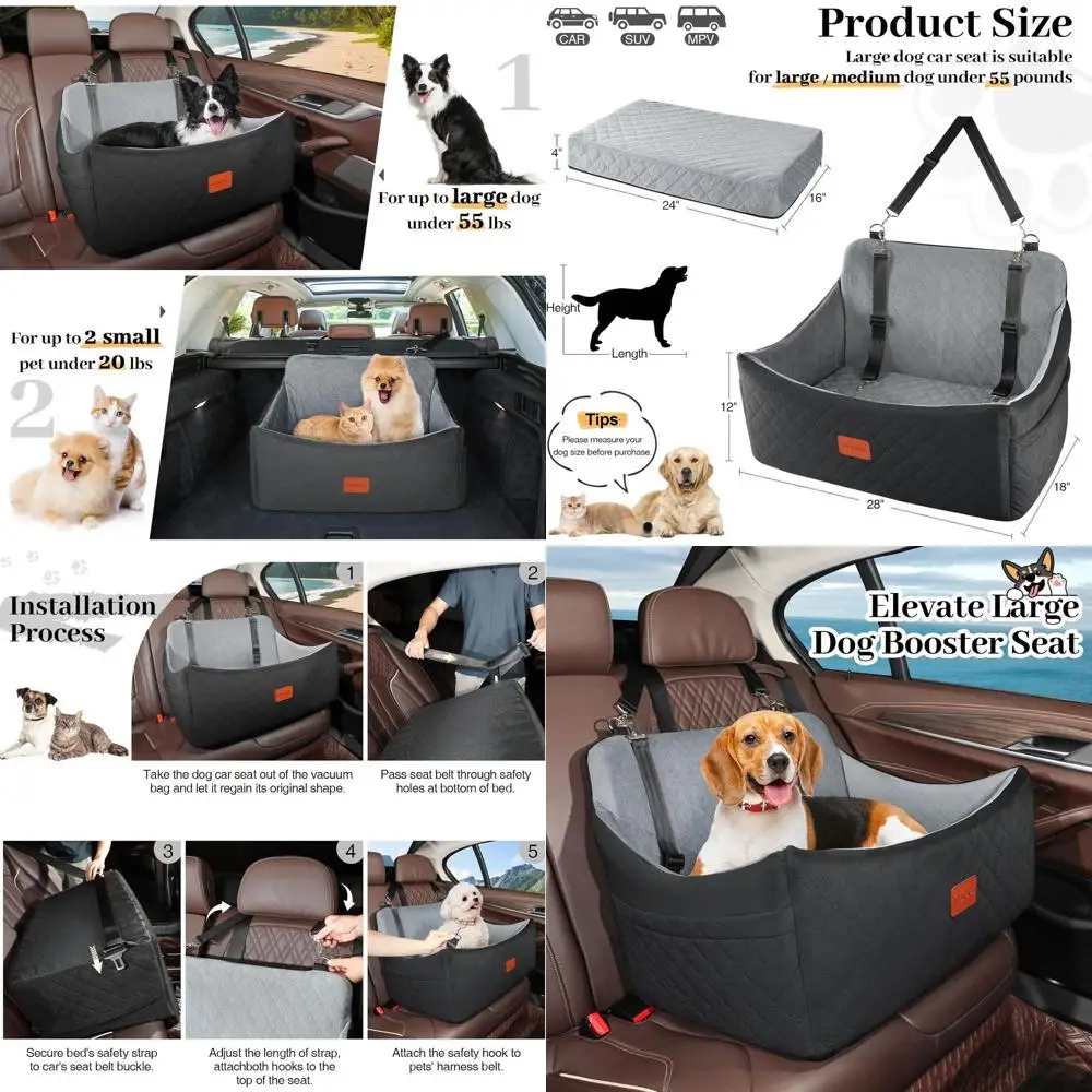 Large Dog Car Seat Cover, 55lbs Capacity, Memory Foam, Washable, Safety Straps, Non-Slip Base - Black/Grey
Large Dog Car Seat Cover, 55lbs Capacity, Memory Foam, Washable, Safety Straps, Non-Slip Base - Black/Grey