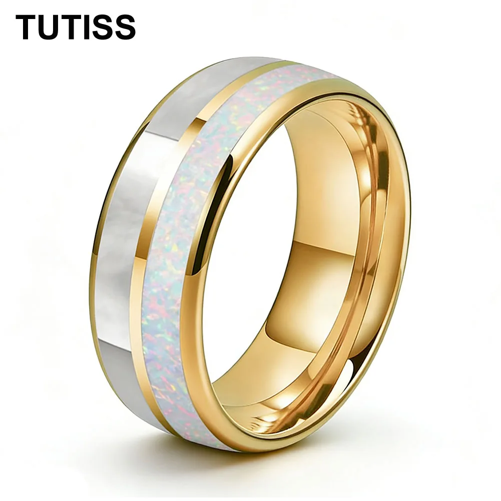 TUTISS 6MM 8MM Tungsten Ring Dome Double Groove Inlaid With White Opal Stone And Mother Of Pearl Shell For A Comfortable Fit
TUTISS 6MM 8MM Tungsten Ring Dome Double Groove Inlaid With White Opal Stone And Mother Of Pearl Shell For A Comfortable Fit