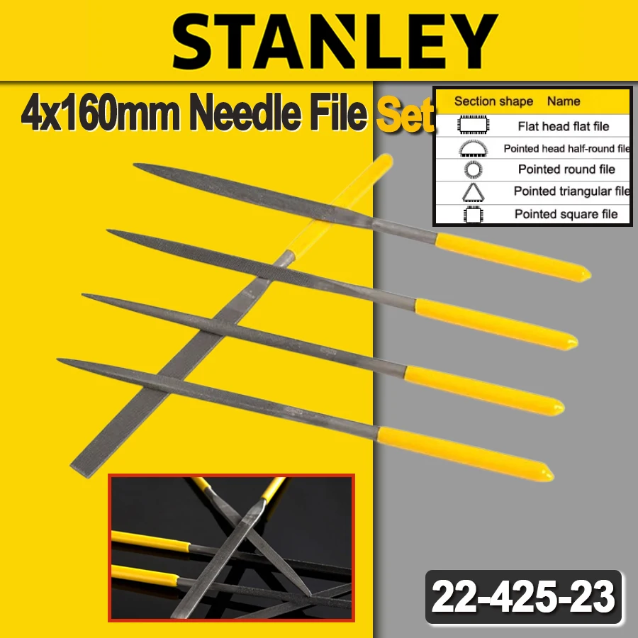 STANLEY 5Pcs Steel File Sets 4x160mm High-quality Chrome-plated Steel Metal Grinding Hand Tools NO. 22-425-23
STANLEY 5Pcs Steel File Sets 4x160mm High-quality Chrome-plated Steel Metal Grinding Hand Tools NO. 22-425-23
