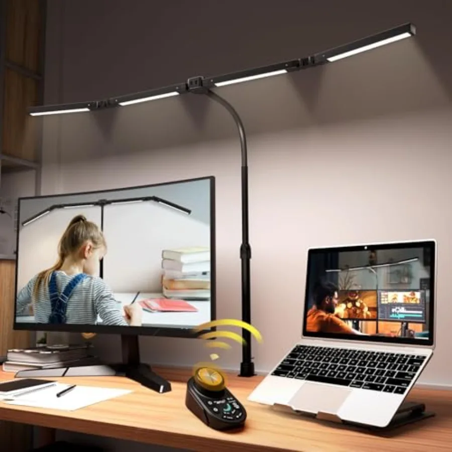 Adjustable LED Desk Lamp with Clamp, 4-Head Eye-Caring CRI95+ Desk Light, Stepless Dimming and Color Temp Remote Control, Flexi
Adjustable LED Desk Lamp with Clamp, 4-Head Eye-Caring CRI95+ Desk Light, Stepless Dimming and Color Temp Remote Control, Flexi