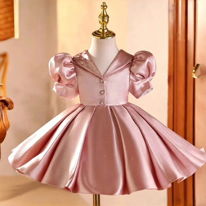 Pink Puff Sleeve Satin Flower Girl Dress Peter Pan Collar Beaded Detail Short Puffy Princess Dress Birthday Party Baptism Dress
Pink Puff Sleeve Satin Flower Girl Dress Peter Pan Collar Beaded Detail Short Puffy Princess Dress Birthday Party Baptism Dress