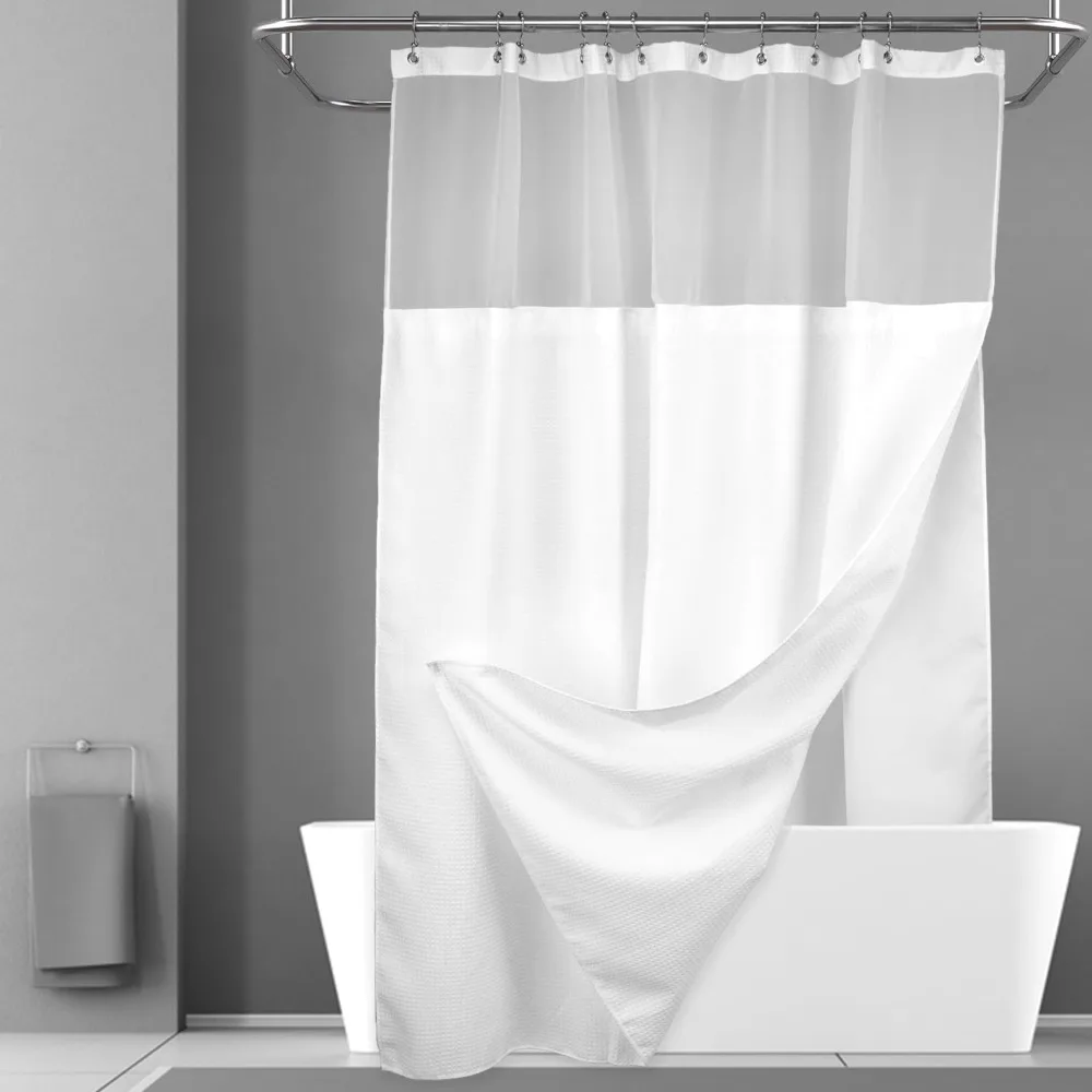 Waffle check shower curtain with Snap-in cloth padding set that includes 12 white hooks, heavy-duty fabric and mesh top window
Waffle check shower curtain with Snap-in cloth padding set that includes 12 white hooks, heavy-duty fabric and mesh top window