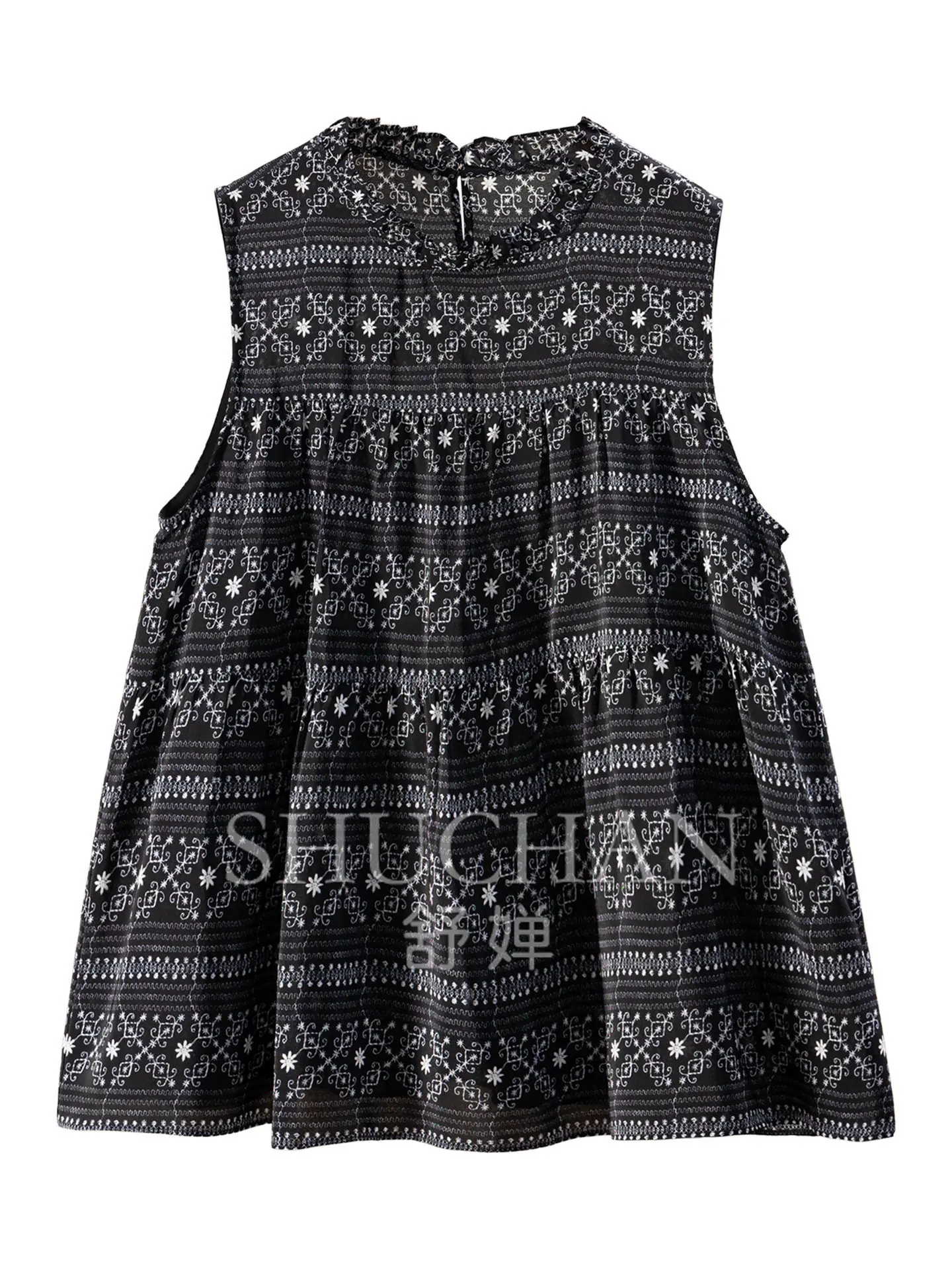 Tank Top Retro and Elegant Blouse Ethnic Style Geometric Printing Silk Double Crepe Vest Shirt Women 45W9
Tank Top Retro and Elegant Blouse Ethnic Style Geometric Printing Silk Double Crepe Vest Shirt Women 45W9