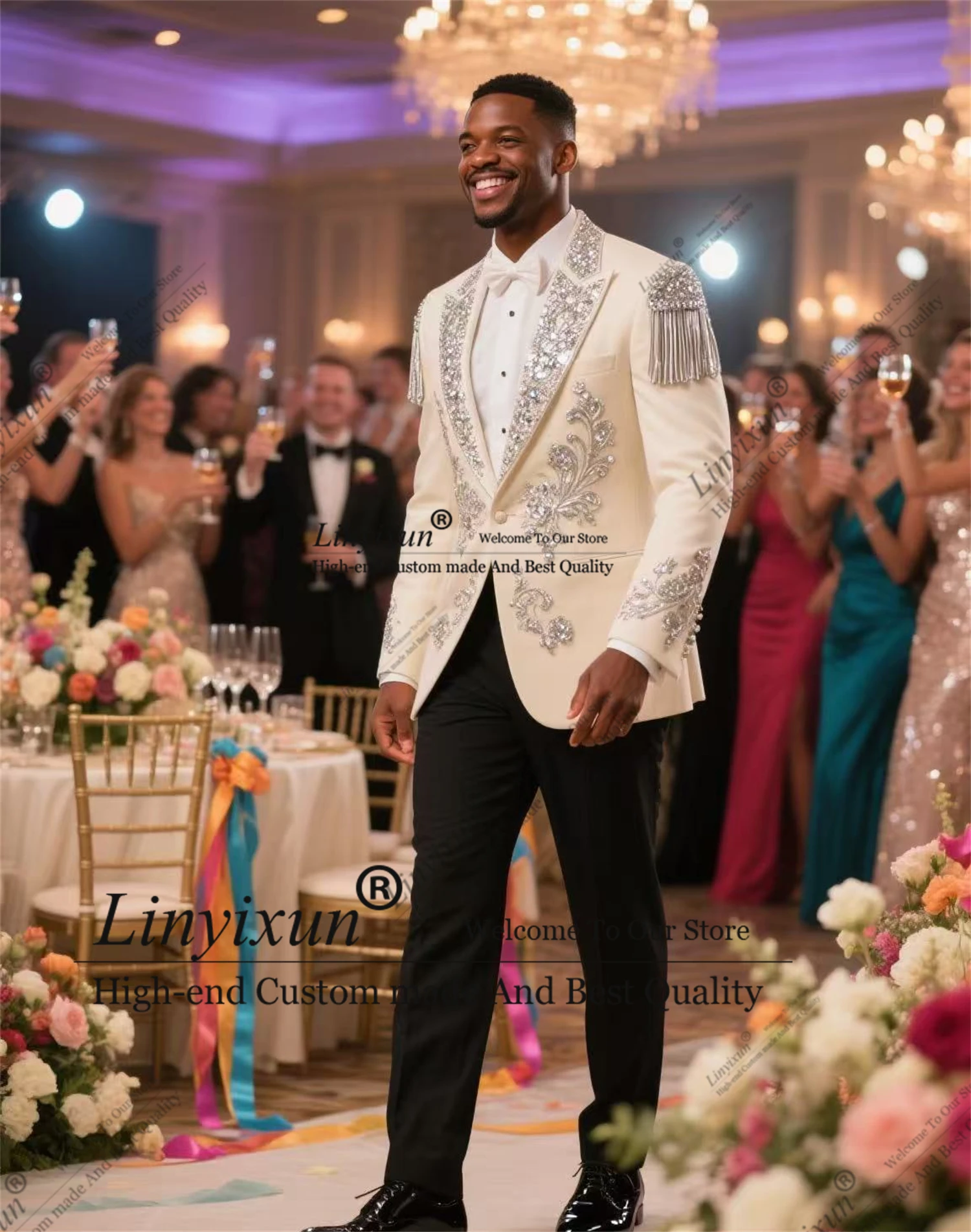 The Latest Design Men Suit Customized 2 Piece Wedding Tuxedos High End Diamond Ornament Groom Male Blazers Slim Fit Ropa hombre
The Latest Design Men Suit Customized 2 Piece Wedding Tuxedos High End Diamond Ornament Groom Male Blazers Slim Fit Ropa hombre