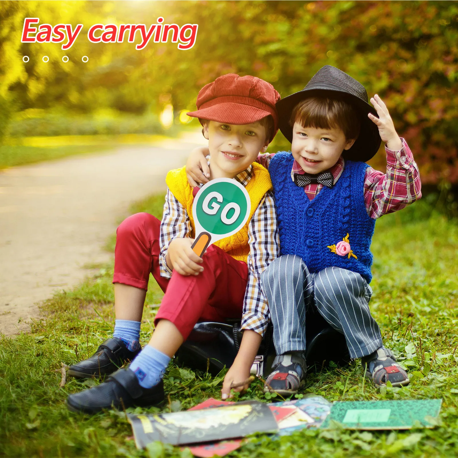 2Pcs Double-Sided Handheld Traffic Signs Red Green Waterproof Traffic Control Paddle Classroom Use Double-Sided Stop