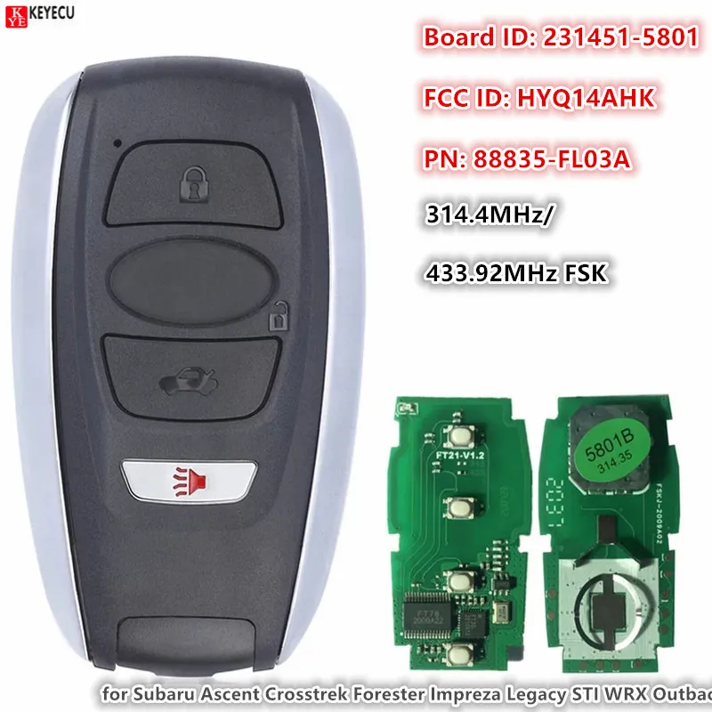KEYECU Smart Remote Key for Subaru Ascent Crosstrek Forester Impreza Legacy STI WRX Outback 2017 2018 2019 2020 231451-5801
KEYECU Smart Remote Key for Subaru Ascent Crosstrek Forester Impreza Legacy STI WRX Outback 2017 2018 2019 2020 231451-5801
