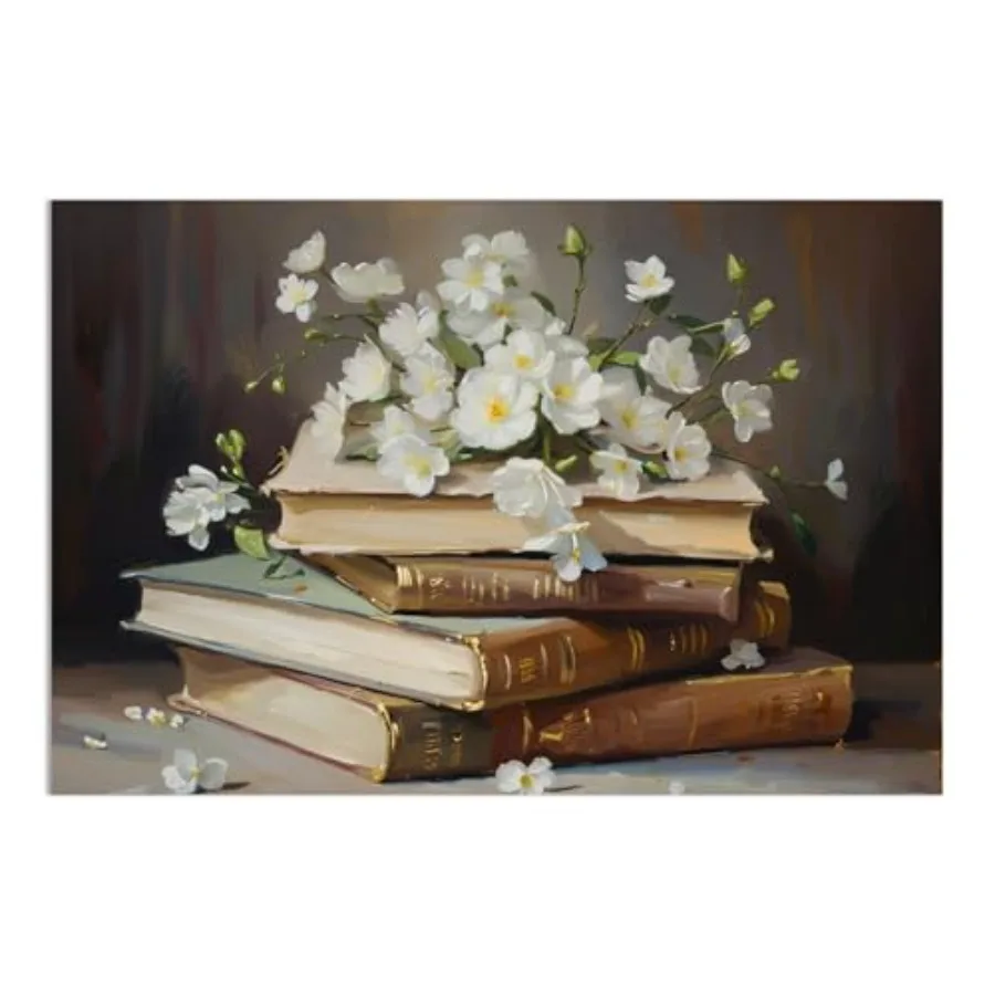Vintage Canvas Wall Art, Cottagecore Light Academia Floral Painting, Antique Book Still Life Prt for Bedroom Livg Room Study Li
Vintage Canvas Wall Art, Cottagecore Light Academia Floral Painting, Antique Book Still Life Prt for Bedroom Livg Room Study Li