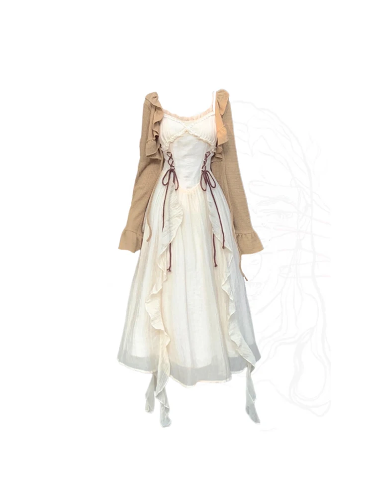 French Elegant Bohemian Outfits 2 Piece Set Women Off Shoulder Spaghetti Strap Dress + Fashion Classical Cardigan Hight Street
French Elegant Bohemian Outfits 2 Piece Set Women Off Shoulder Spaghetti Strap Dress + Fashion Classical Cardigan Hight Street