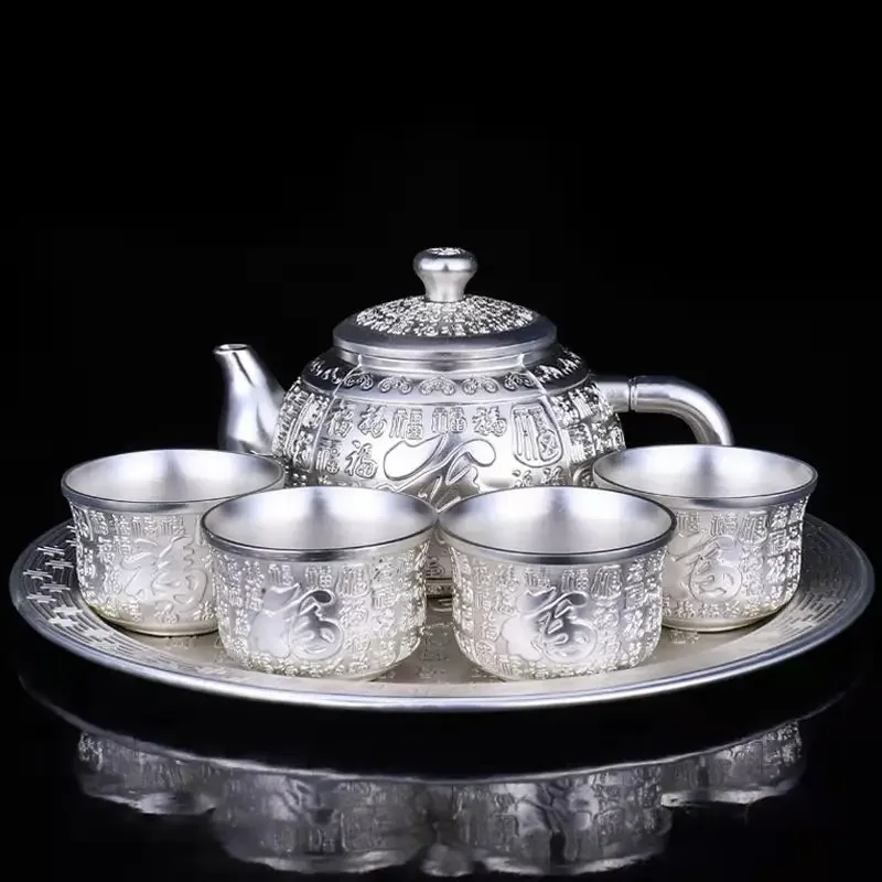 High-grade Silver Tea Set Hand-gilt Silver Teapot Baifu Suit Silver-plated Tea Wine Set Chinese Wine Glass
High-grade Silver Tea Set Hand-gilt Silver Teapot Baifu Suit Silver-plated Tea Wine Set Chinese Wine Glass