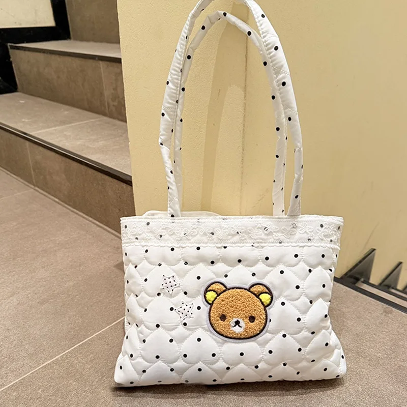 Cute Rilakkuma Shoulder Bag Cartoon Polka Dot Little Bear Large Capacity Handbag Student Class Portable Storage Bag Girl Gifts
Cute Rilakkuma Shoulder Bag Cartoon Polka Dot Little Bear Large Capacity Handbag Student Class Portable Storage Bag Girl Gifts