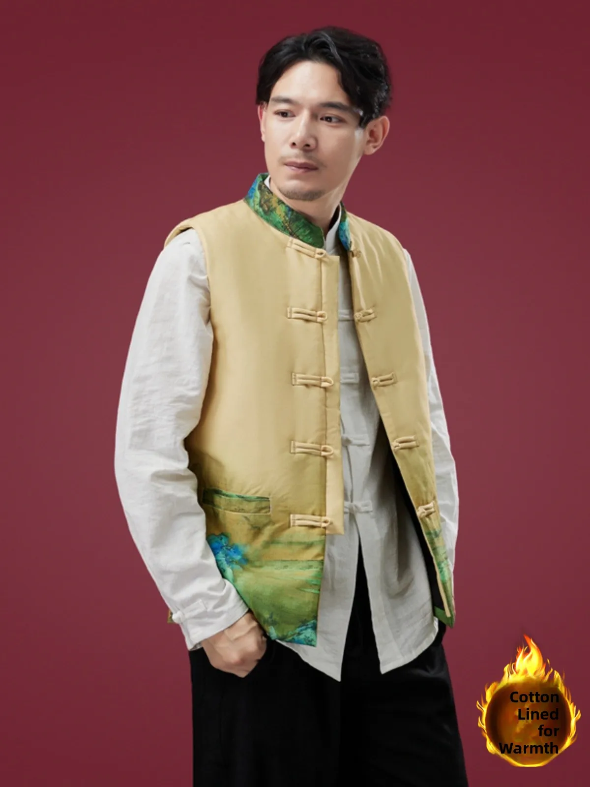 Men's Cotton Vest Winter Faion Outerwear Printed Retro Chinese Sle Stand Collar Warm Faux Silk Cotton Embroidery Jaet
Men's Cotton Vest Winter Faion Outerwear Printed Retro Chinese Sle Stand Collar Warm Faux Silk Cotton Embroidery Jaet