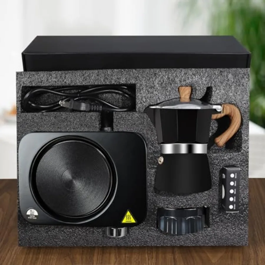 Moka Pot Espresso Set with Electric Stove 3 Cup Aluminum Stovetop Coffee Maker Percolator Italian Classic Mocha Coffee Machine
Moka Pot Espresso Set with Electric Stove 3 Cup Aluminum Stovetop Coffee Maker Percolator Italian Classic Mocha Coffee Machine