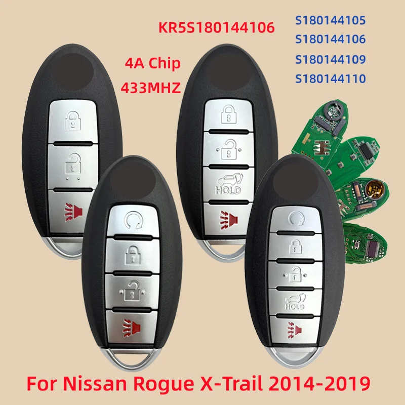 S180144105 S180144106 S180144109 S180144110 KR5S180144106 Smart Key Fob 433MHz 4A Chip For Nissan Rogue X-Trail 2014-2021
S180144105 S180144106 S180144109 S180144110 KR5S180144106 Smart Key Fob 433MHz 4A Chip For Nissan Rogue X-Trail 2014-2021