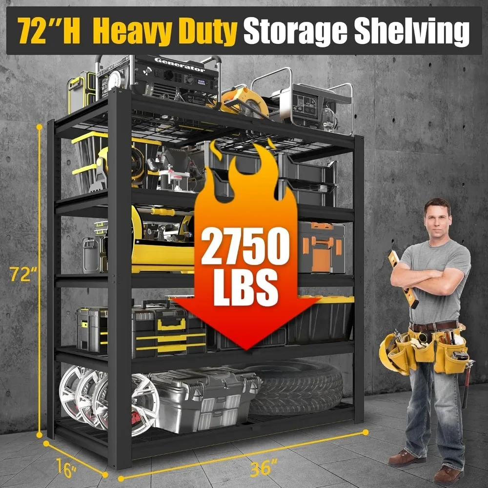 "36"W Garage Shelving - 5-Tier Adjustable Wire Rack, 16"D x 72"H Heavy-Duty Metal Shelf"
"36"W Garage Shelving - 5-Tier Adjustable Wire Rack, 16"D x 72"H Heavy-Duty Metal Shelf"