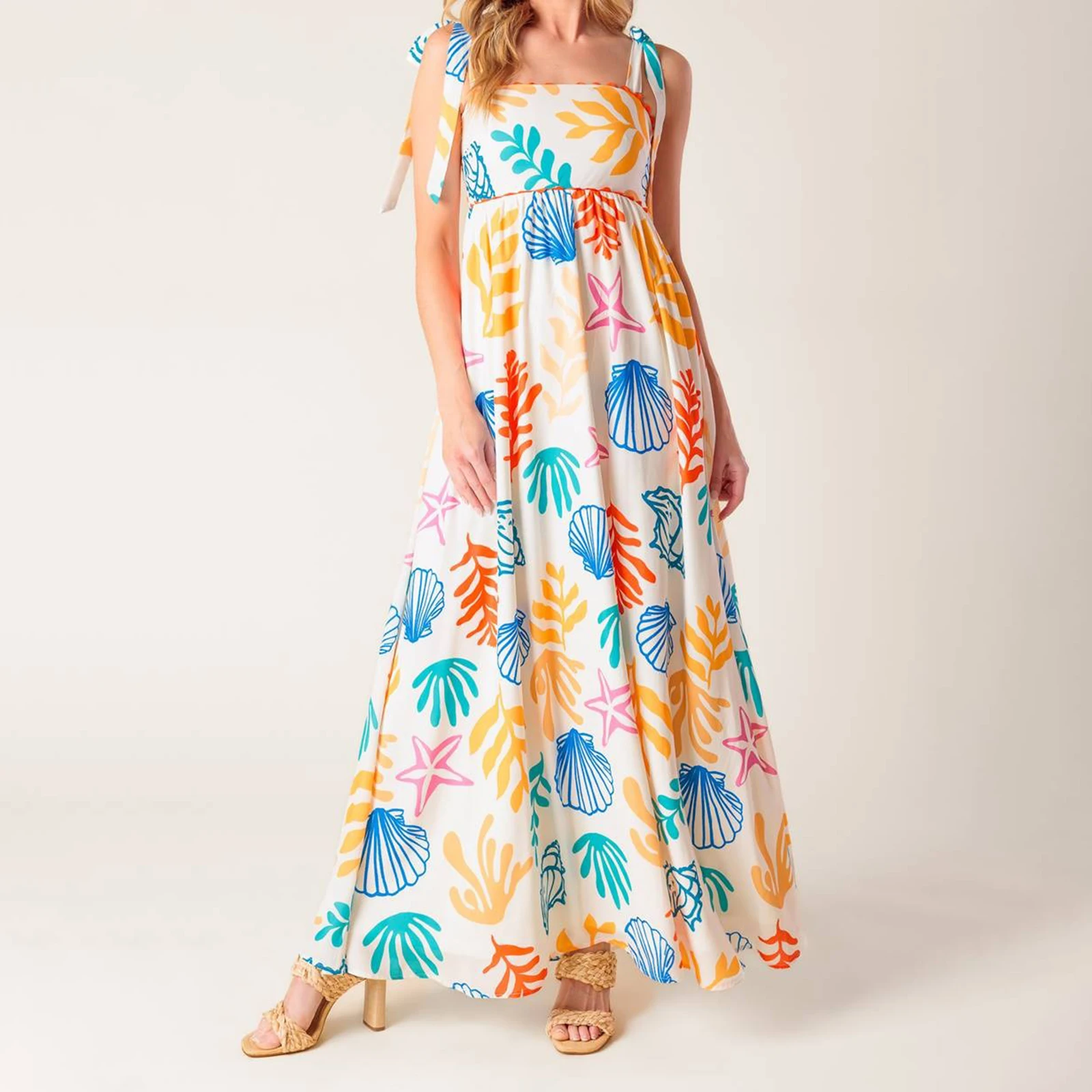 Women Long Dress Shell/Floral Print Tie-Up Straps Cami Dress Summer Beachwear With Beautiful Color For Streetwear Vacation
Women Long Dress Shell/Floral Print Tie-Up Straps Cami Dress Summer Beachwear With Beautiful Color For Streetwear Vacation