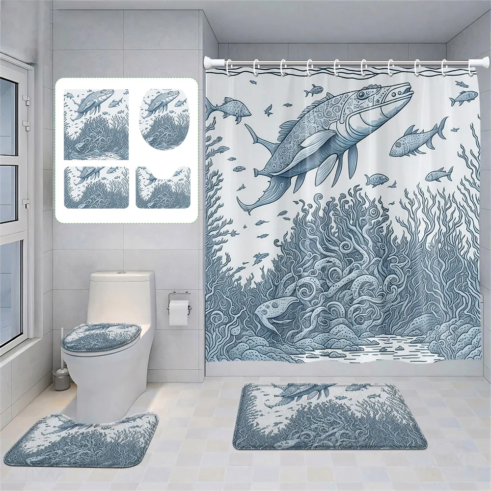 Ocean Life Bath Set - Waterproof Shower Curtain, Non-Slip Mat & Toilet Cover with Fish/Coral Coastal Decor
Ocean Life Bath Set - Waterproof Shower Curtain, Non-Slip Mat & Toilet Cover with Fish/Coral Coastal Decor