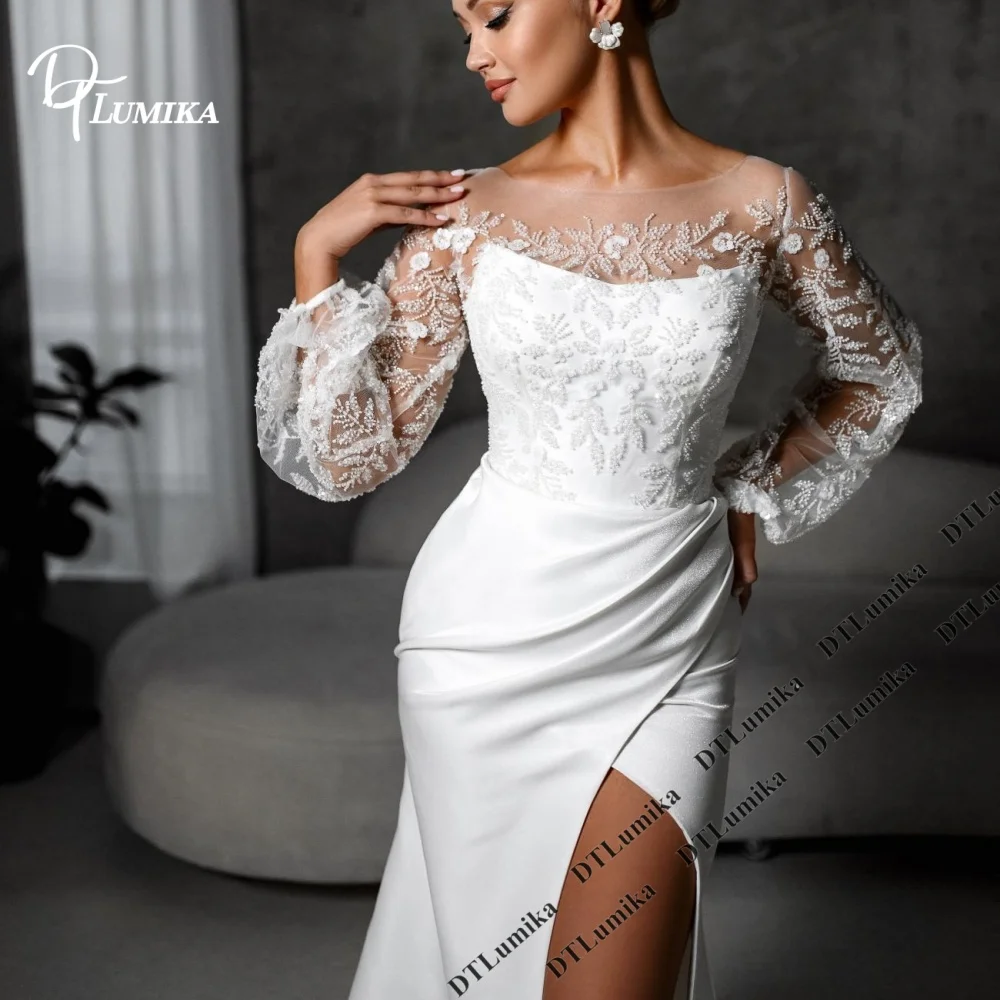 DTLumika Mermaid Bridal Gown Long Sleeves High Slit Satin Lace Details Illusion Neck Wedding Dresses for Bride 2026 Custommized
DTLumika Mermaid Bridal Gown Long Sleeves High Slit Satin Lace Details Illusion Neck Wedding Dresses for Bride 2026 Custommized