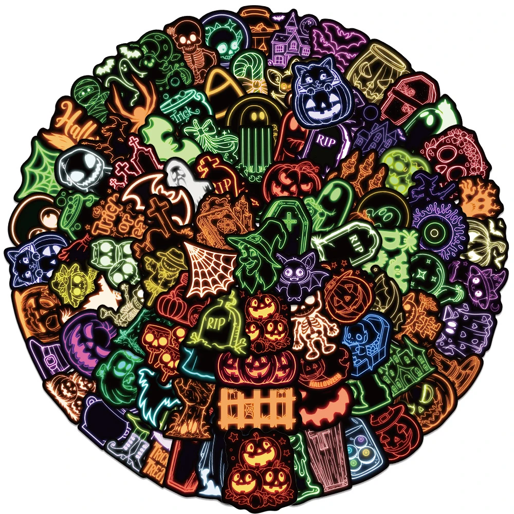 10/30/50/100pcs Neon Witch Pumpkin Ghost Stickers DIY Skateboard Motorcycle Car Halloween Decoration Decals Toys Gifts
10/30/50/100pcs Neon Witch Pumpkin Ghost Stickers DIY Skateboard Motorcycle Car Halloween Decoration Decals Toys Gifts