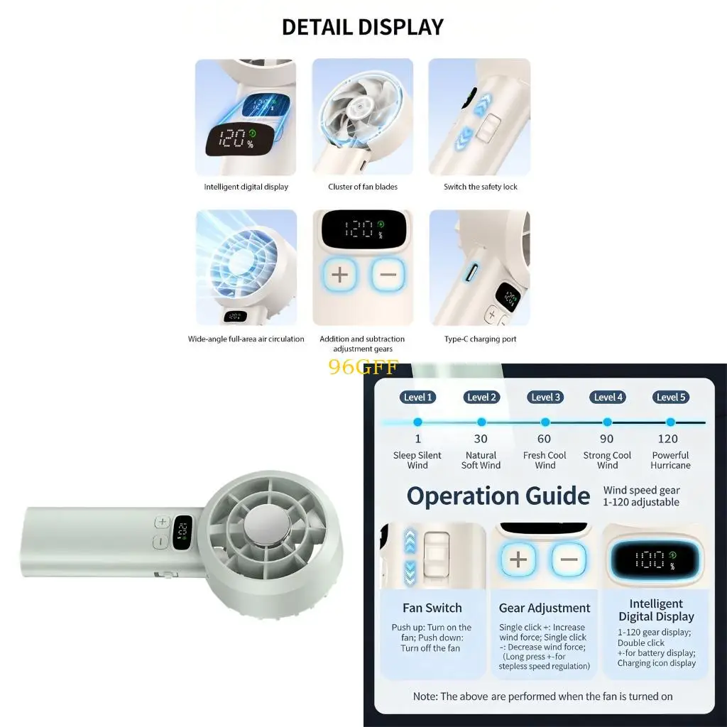 96GF Quiet Desktop Fan With Type C Charging 1200mAh Battery And 120 Different Wind configuration
96GF Quiet Desktop Fan With Type C Charging 1200mAh Battery And 120 Different Wind configuration