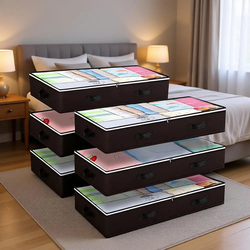 Большие контейнеры для хранения под кроватью объемом 90 л с прозрачным окном для одежды и организации пространства в спальне, коричневые
Большие контейнеры для хранения под кроватью объемом 90 л с прозрачным окном для одежды и организации пространства в спальне, коричневые