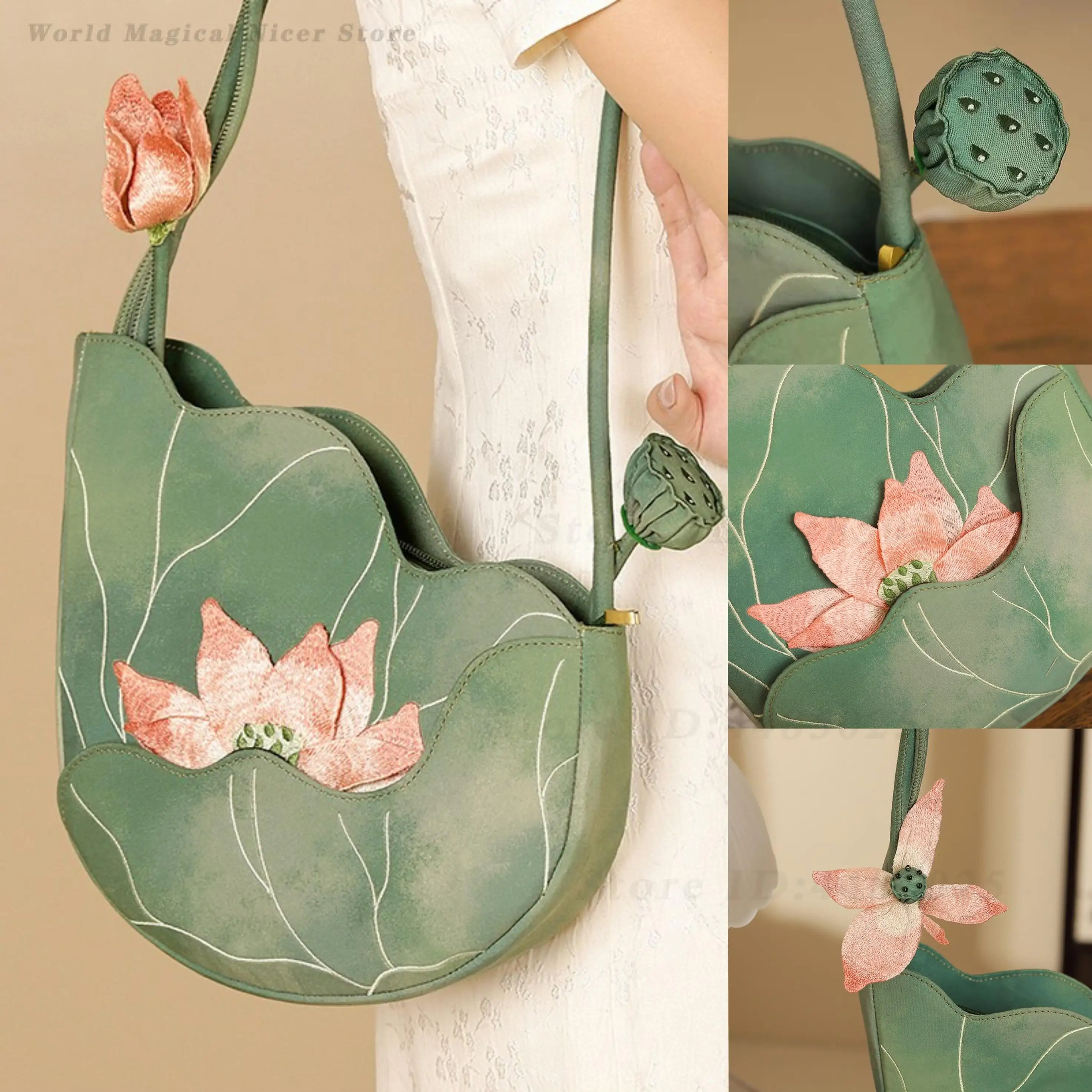 Green Lotus Leaf & Pink Lotus Embroidery Crossbody Bag New Chinese Style Hand Embroidered Underarm Bag Elegant Cheongsam
Green Lotus Leaf & Pink Lotus Embroidery Crossbody Bag New Chinese Style Hand Embroidered Underarm Bag Elegant Cheongsam