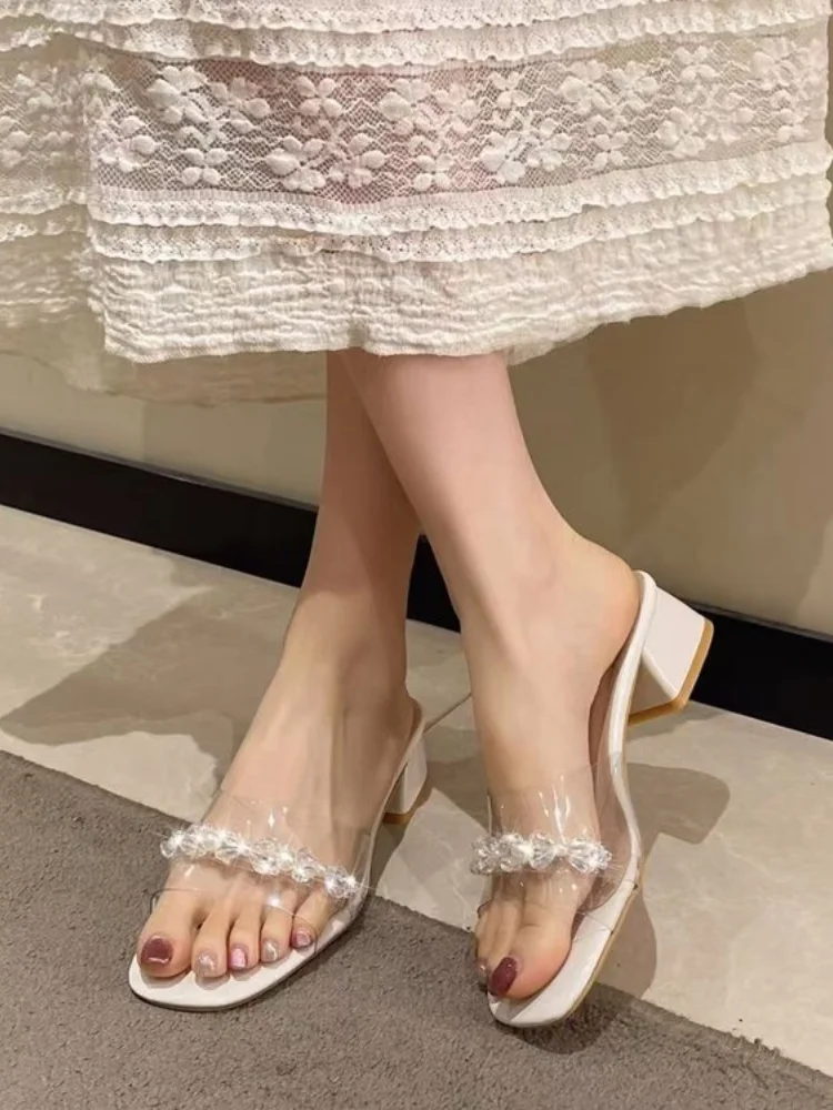 Fairy Style Crystal Rhinestone One-Strap Slide Sandals, Block Heel Square Toe Transparent Sandals, Soft Non-Slip Slip-On Mules
Fairy Style Crystal Rhinestone One-Strap Slide Sandals, Block Heel Square Toe Transparent Sandals, Soft Non-Slip Slip-On Mules