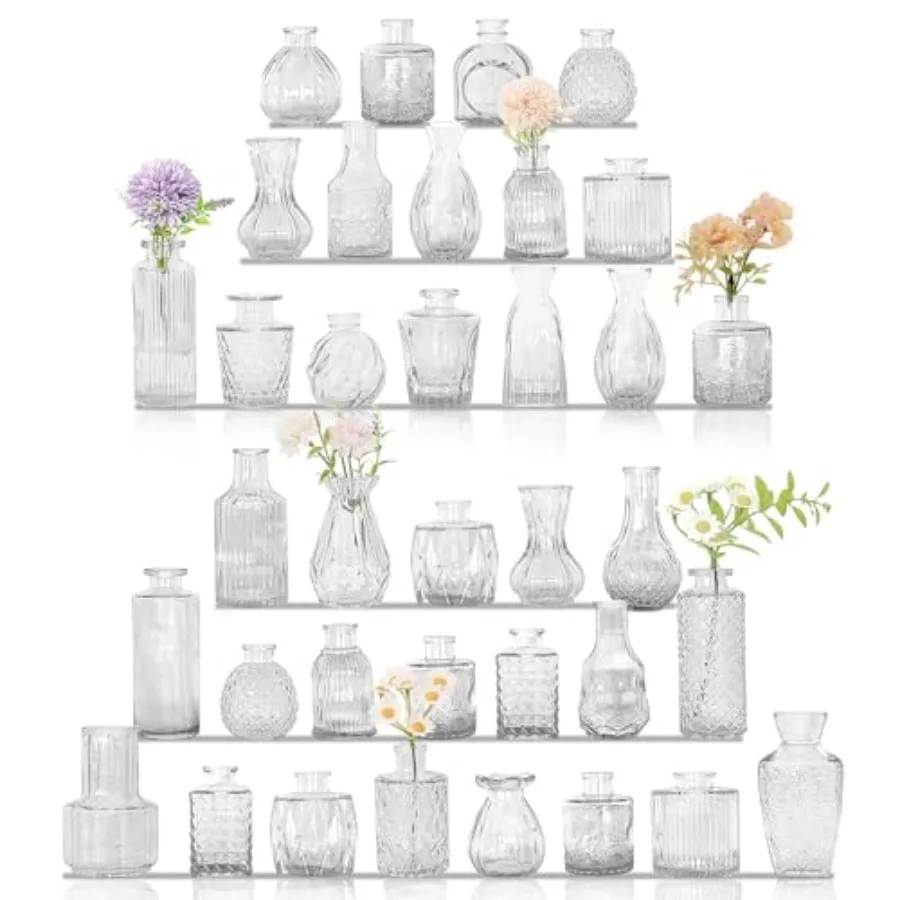 36Pcs Bud Vases Set Small Vintage Glass Bottles Bud Vases in Bulk Multiple Shape Cute Glass Vases for Rustic Wedding Centerpiec
36Pcs Bud Vases Set Small Vintage Glass Bottles Bud Vases in Bulk Multiple Shape Cute Glass Vases for Rustic Wedding Centerpiec