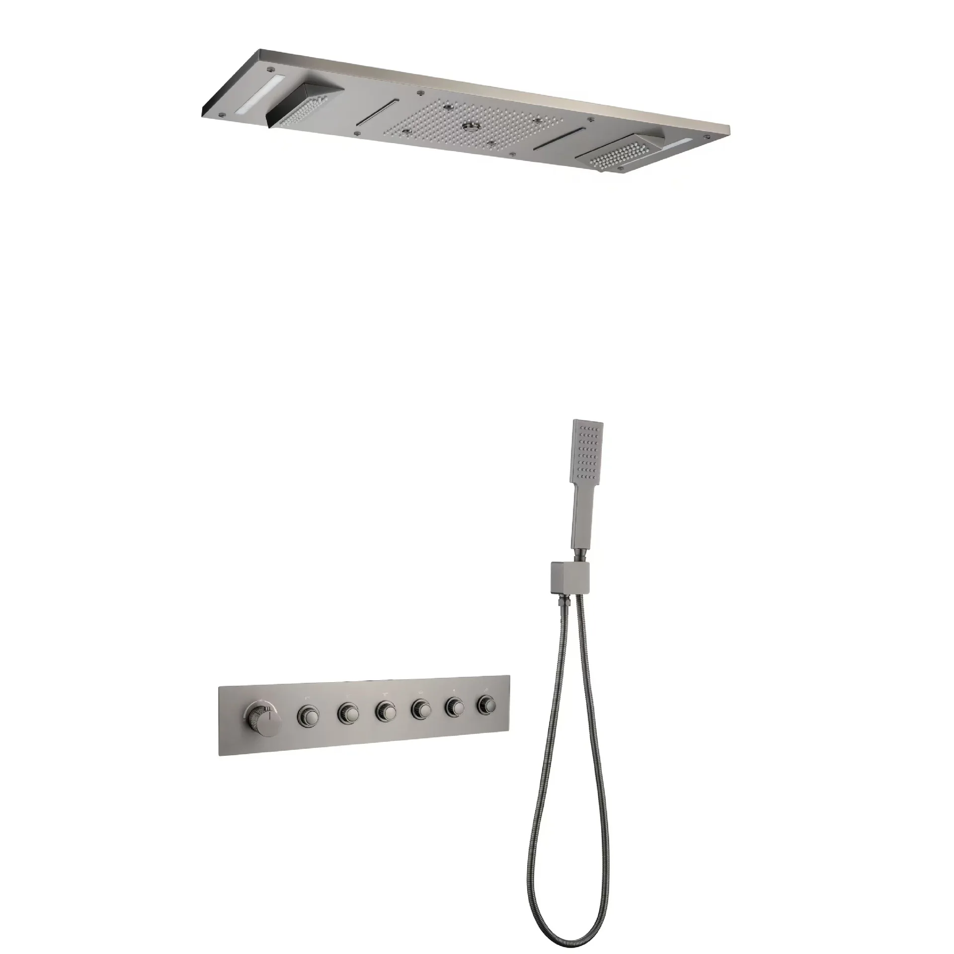 Canopy concealed shower set six-function high-end simple all-copper led light embedded shower
Canopy concealed shower set six-function high-end simple all-copper led light embedded shower