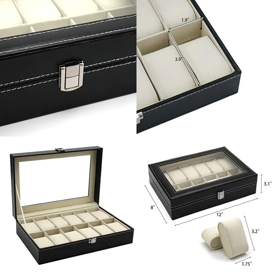 12 Slot Leather Watch Box Display Case Organizer with Framed Glass Lid Elegant Contrast and Removable Pillow for Men and Women
12 Slot Leather Watch Box Display Case Organizer with Framed Glass Lid Elegant Contrast and Removable Pillow for Men and Women
