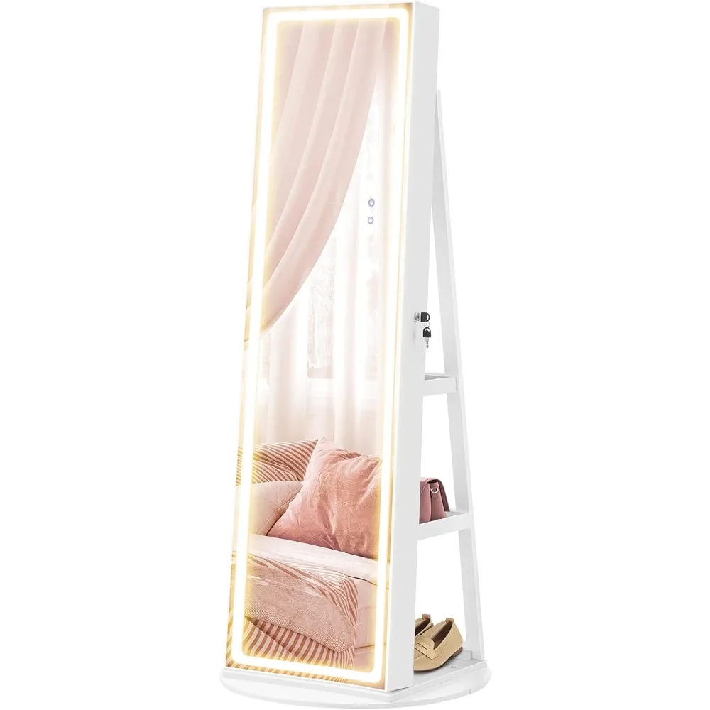 LED Mirror Jewelry Cabinet Standing, Lockable Jewelry Armoire with Full-Length Mirror and Adjustable LED Lights, Floor Mirrors
LED Mirror Jewelry Cabinet Standing, Lockable Jewelry Armoire with Full-Length Mirror and Adjustable LED Lights, Floor Mirrors