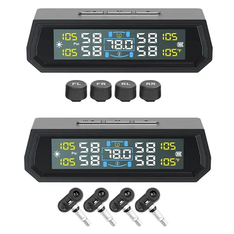 Solar/USB Powered Tire Pressure Monitoring System with 4 Sensors Tire Pressure Monitor System LCD Display for RV Sedan SUV Truck