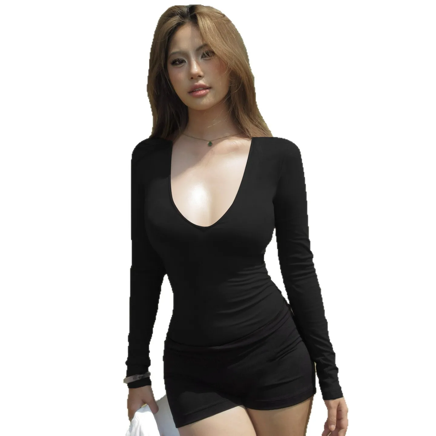 Basic Color Deep V-Neck Sexy Long Sleeve Onesie T-Shirt Cross-Border Early Autumn Slimming Base Layer Top
Basic Color Deep V-Neck Sexy Long Sleeve Onesie T-Shirt Cross-Border Early Autumn Slimming Base Layer Top