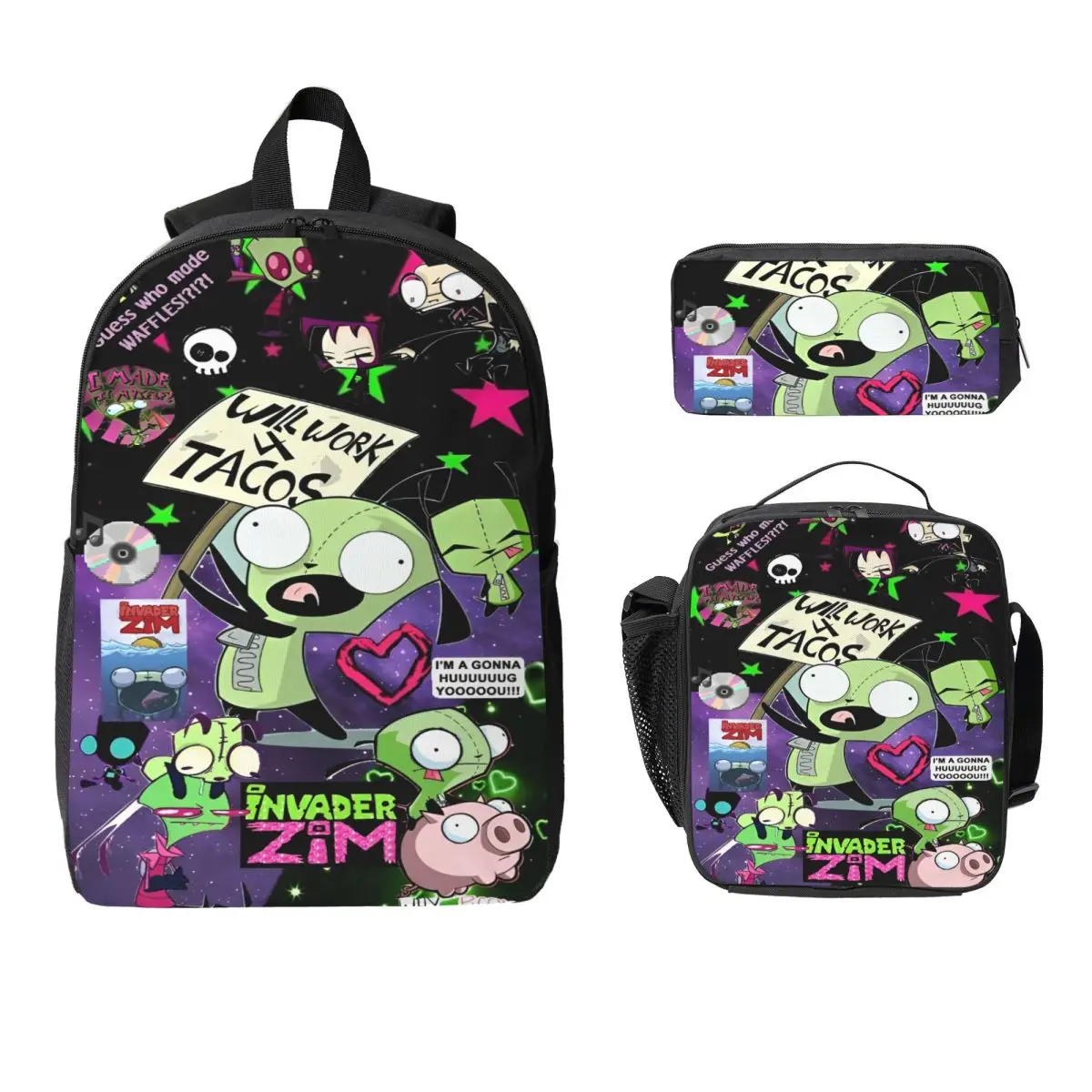 3 шт., школьные сумки Invader Zim в стиле аниме, набор для мальчиков и девочек, сумки для ручек, наборы рюкзаков с коробкой для завтрака для учащихся начальной школы, рюкзак
3 шт., школьные сумки Invader Zim в стиле аниме, набор для мальчиков и девочек, сумки для ручек, наборы рюкзаков с коробкой для завтрака для учащихся начальной школы, рюкзак
