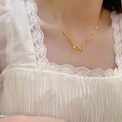 Bow Clavicle Chain for Women High-end 9999 24K Real Gold Niche Fugitive Princess All-in-one Necklace for Girlfriend
Bow Clavicle Chain for Women High-end 9999 24K Real Gold Niche Fugitive Princess All-in-one Necklace for Girlfriend