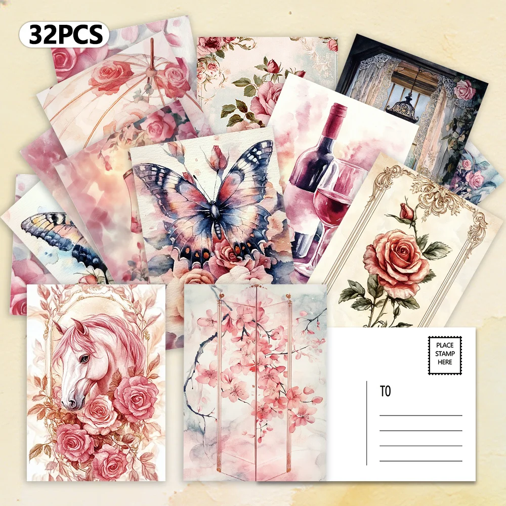 32pcs, Vintage Pink Rose Butterfly Postcards, Birthday/Anniversary Gifts, Collectibles, Suitable for Gift Giving, Can be Mailed.
32pcs, Vintage Pink Rose Butterfly Postcards, Birthday/Anniversary Gifts, Collectibles, Suitable for Gift Giving, Can be Mailed.