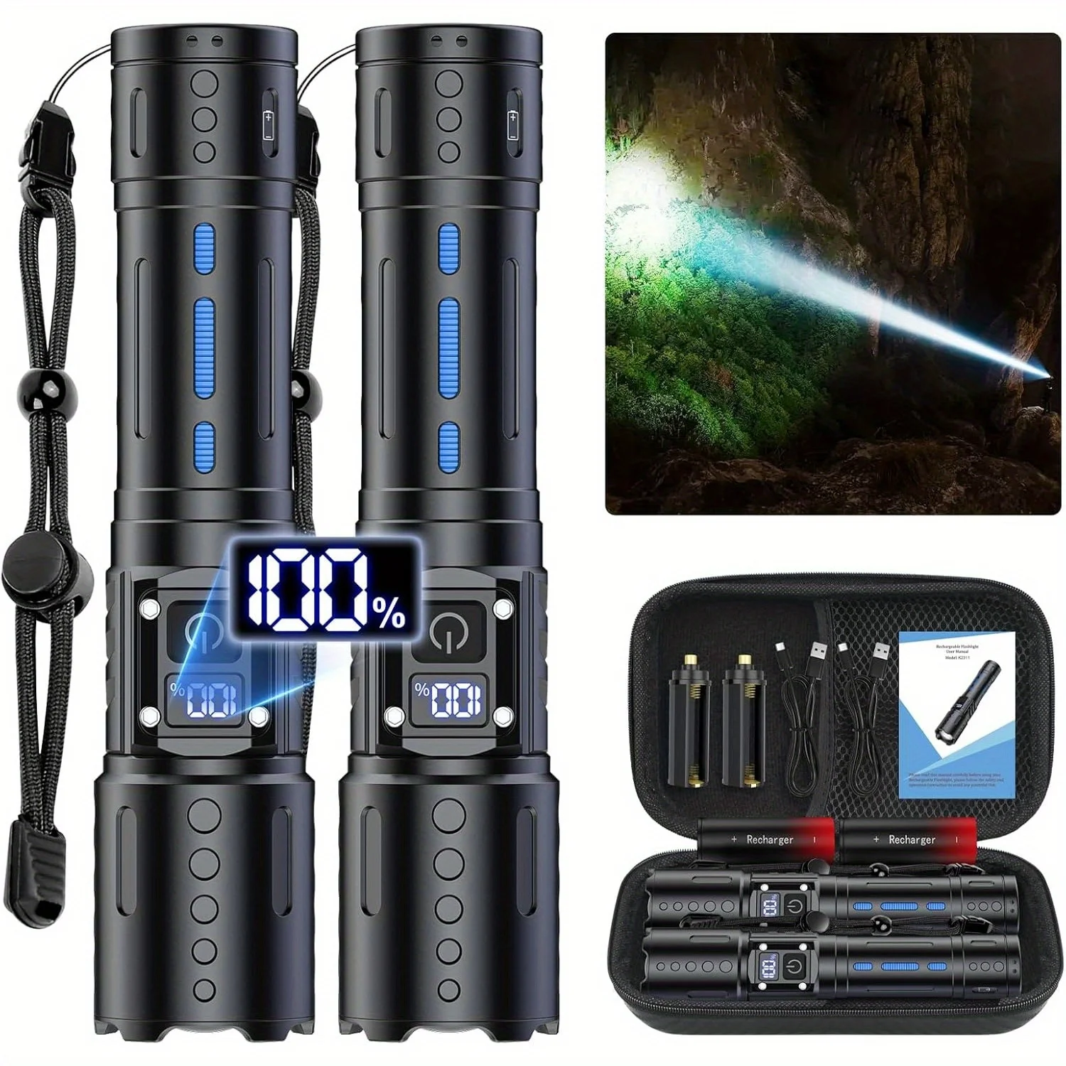 Flashlights High Lumens Rechargeable Super Bright Tactical LED Flash Light, Dimmable&Memory Function Powerful Flashlight for Cam
Flashlights High Lumens Rechargeable Super Bright Tactical LED Flash Light, Dimmable&Memory Function Powerful Flashlight for Cam
