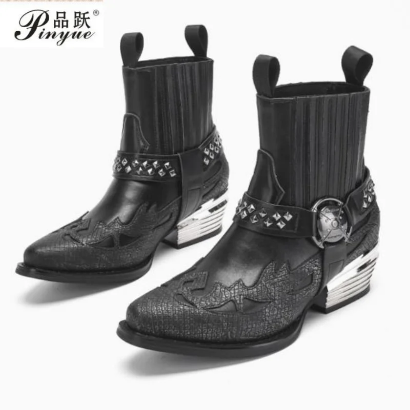 Men's Classic Ankle Boots Color Matching Genuine Leather Pointed Toe Shoes Mid-heel Rivet Chelsea Fashion Street Rider Shoes
Men's Classic Ankle Boots Color Matching Genuine Leather Pointed Toe Shoes Mid-heel Rivet Chelsea Fashion Street Rider Shoes
