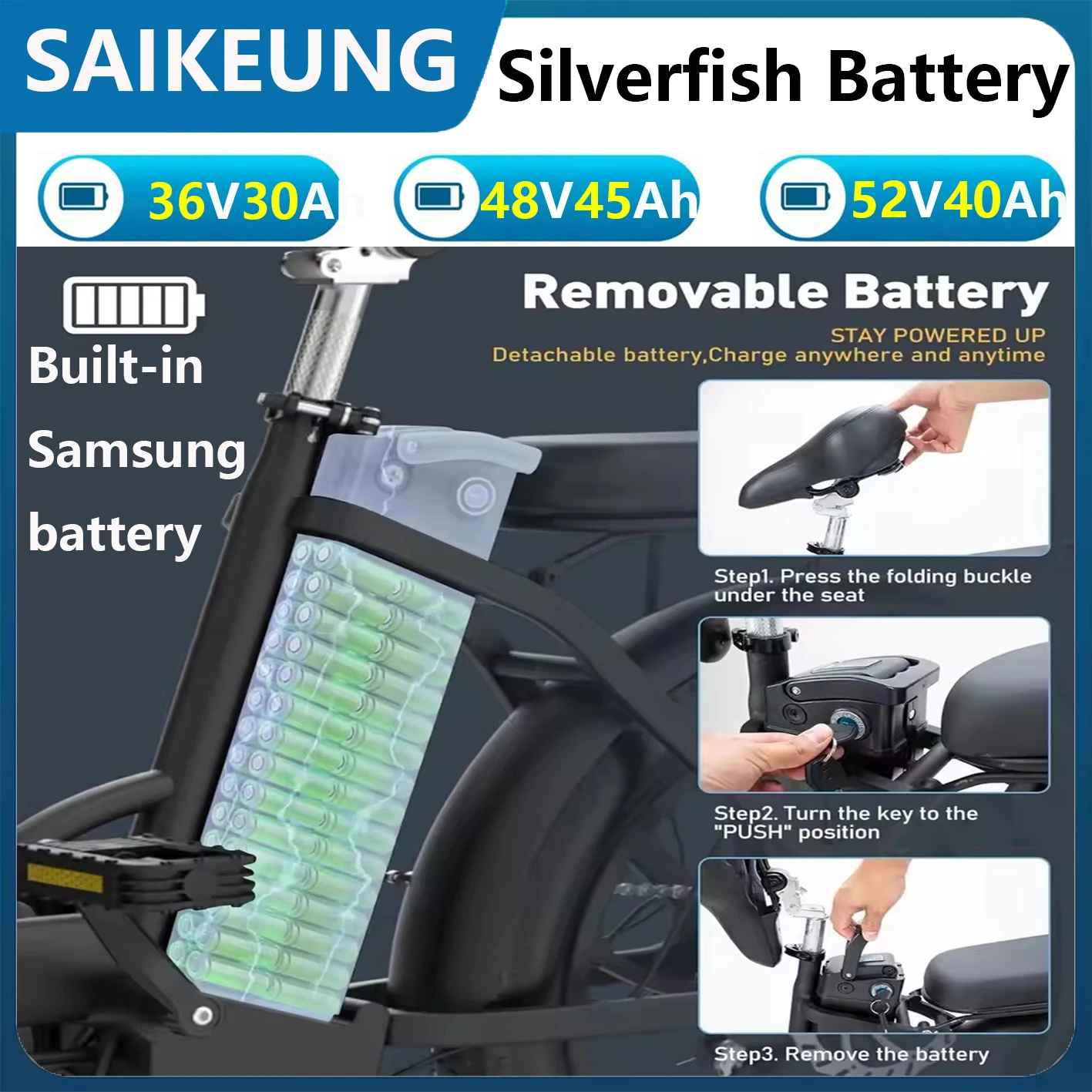 36 Silverfish 52 Electric Bike Bicycle Battery 48V60 72v /20/25/30/40/45/50/60Ah for G-Hybrid ZPW IDOTATA K300 Folding City Bike
36 Silverfish 52 Electric Bike Bicycle Battery 48V60 72v /20/25/30/40/45/50/60Ah for G-Hybrid ZPW IDOTATA K300 Folding City Bike