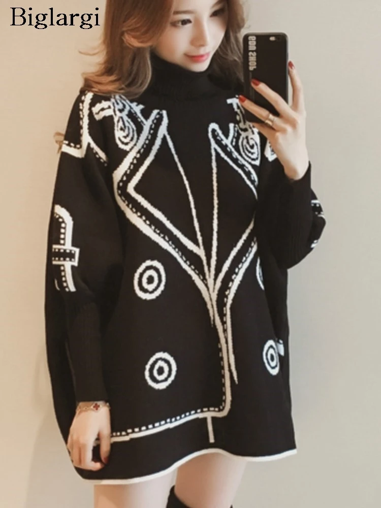 Oversized Autumn Winter Turtleneck Pullover Sweater Polka Dot Stripe Women Print Loose Ladies Sweaters Woman Knitted Tops
Oversized Autumn Winter Turtleneck Pullover Sweater Polka Dot Stripe Women Print Loose Ladies Sweaters Woman Knitted Tops