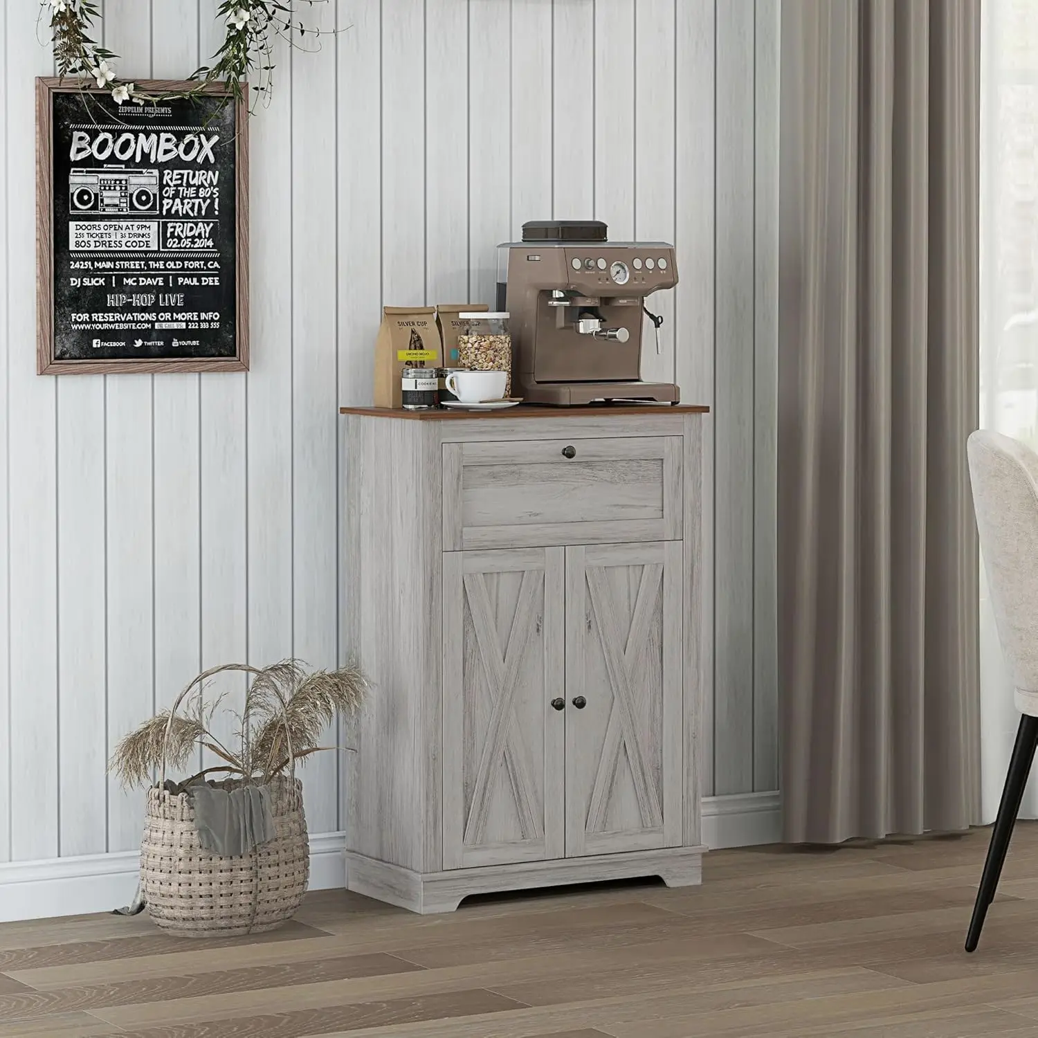 Farmhouse Barn Door Accent Cabinet, Kitchen Sideboard Storage Cabinet with Double Doors, Drawer, Customized
Farmhouse Barn Door Accent Cabinet, Kitchen Sideboard Storage Cabinet with Double Doors, Drawer, Customized