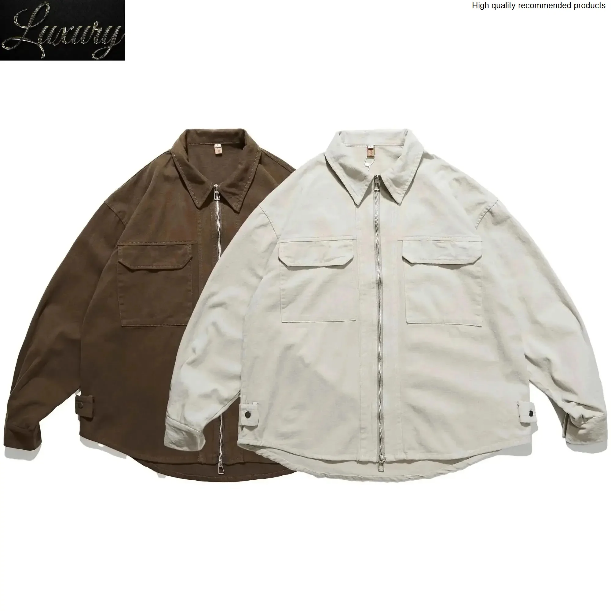 Pure Zipper American Cotton Retro Shirt Men Streetwear Fashion Loose Casual Long Sleeve Vintage Cargo Shirt Jacket Outerwear
Pure Zipper American Cotton Retro Shirt Men Streetwear Fashion Loose Casual Long Sleeve Vintage Cargo Shirt Jacket Outerwear