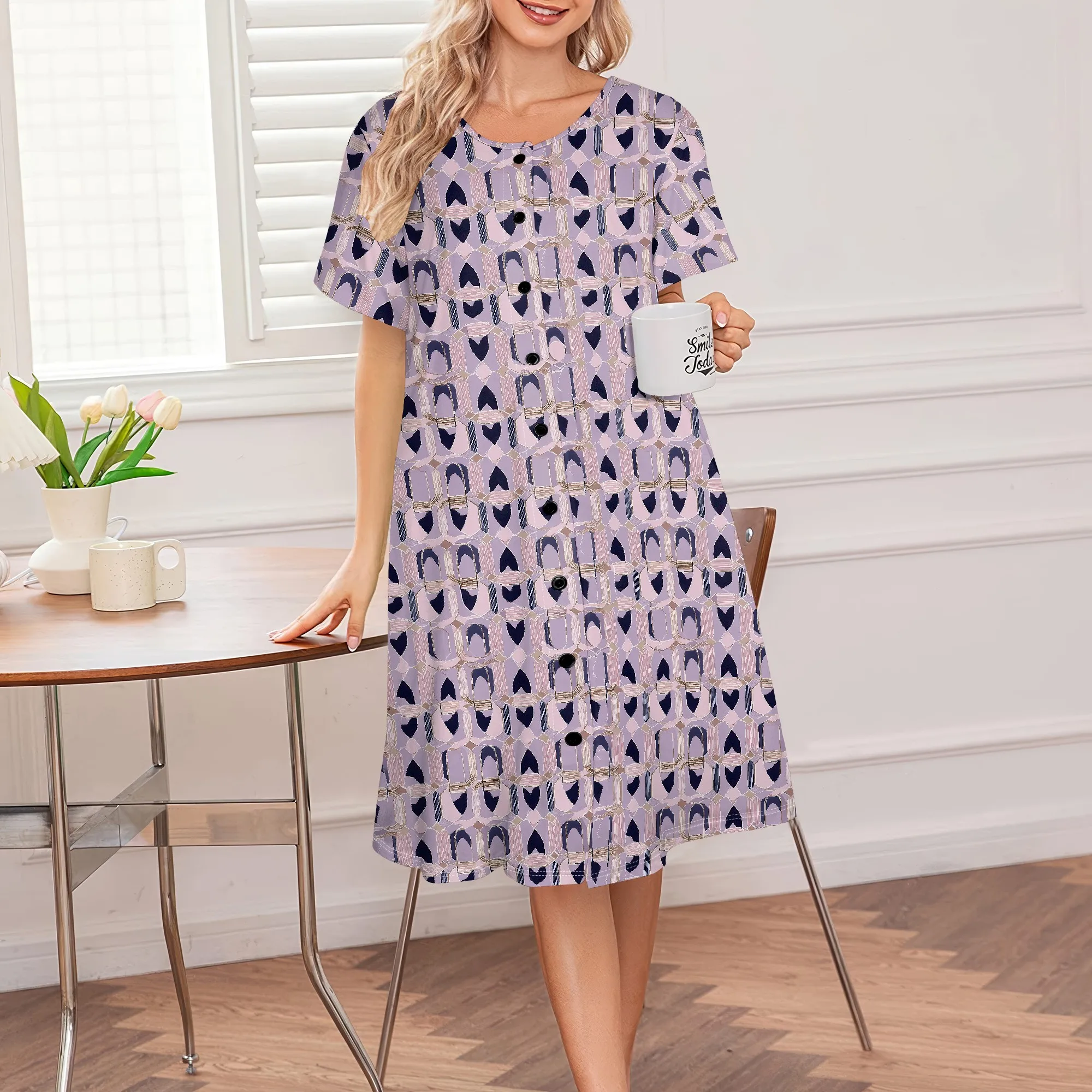Comfortable House Dress for Women, Abstract Print, Button Front, S-3XL Casual Home
Comfortable House Dress for Women, Abstract Print, Button Front, S-3XL Casual Home