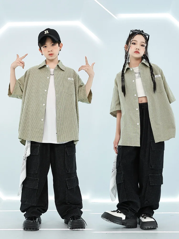 Kid Kpop Hip Hop Clothing Striped Shirt Black Denim Multi Pockets Cargo Jeans Pants for Girls Boy Street Dance Costumes Clothes
Kid Kpop Hip Hop Clothing Striped Shirt Black Denim Multi Pockets Cargo Jeans Pants for Girls Boy Street Dance Costumes Clothes