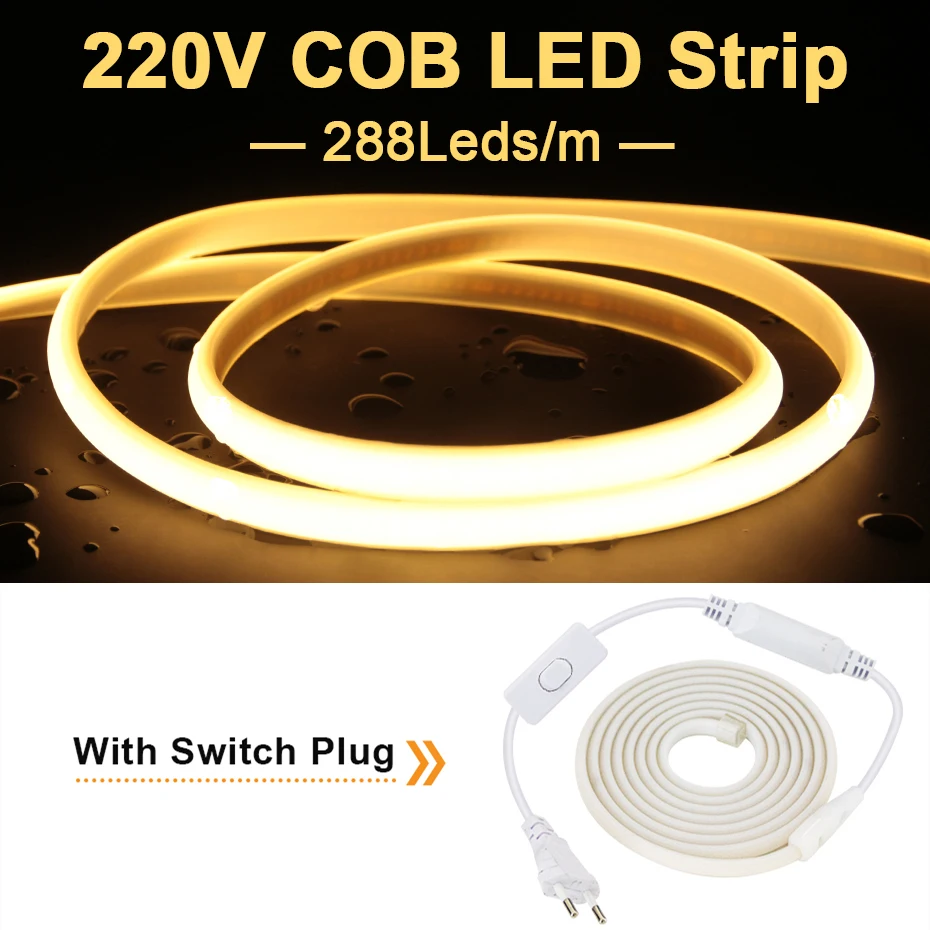 AU EU plug Waterproof 220V Cob LED Tape Home Outdoor Decor 5M 10M 30M 50M Neon Led Strip with ON/OFF Switch Kitchen Garden Light
AU EU plug Waterproof 220V Cob LED Tape Home Outdoor Decor 5M 10M 30M 50M Neon Led Strip with ON/OFF Switch Kitchen Garden Light