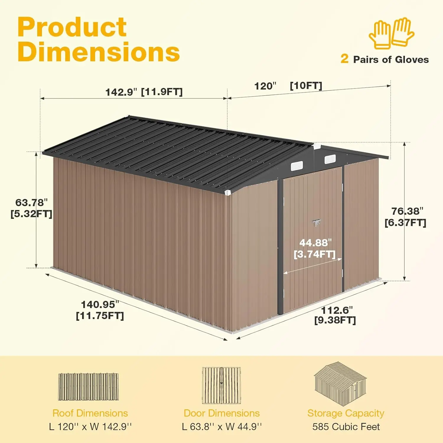 10x12 FT Heavy-Duty Galvanized Steel Outdoor Storage Shed with Floor Lockable Double Doors Customizable Metal Shed for Garden
10x12 FT Heavy-Duty Galvanized Steel Outdoor Storage Shed with Floor Lockable Double Doors Customizable Metal Shed for Garden