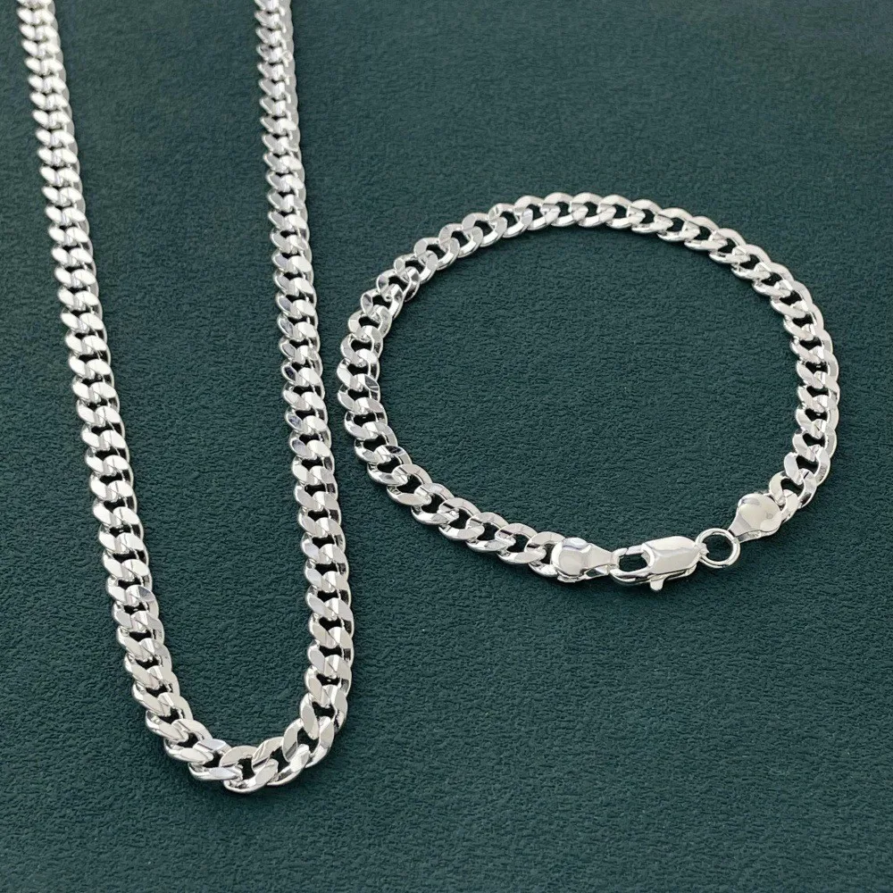 50-60cm 925 Sterling Silver 7mm Men's Cuban Sideways Necklace Bracelet Set Luxury Quality Jewelry Accessories
50-60cm 925 Sterling Silver 7mm Men's Cuban Sideways Necklace Bracelet Set Luxury Quality Jewelry Accessories