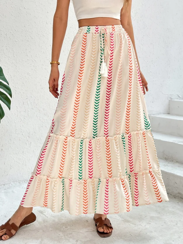 Summer Long Dress, Contrasting Printed Skirt, Elastic Waist, Bohemian Style Pleated Edge Patchwork Skirt, Elegant Women's Skirt
Summer Long Dress, Contrasting Printed Skirt, Elastic Waist, Bohemian Style Pleated Edge Patchwork Skirt, Elegant Women's Skirt