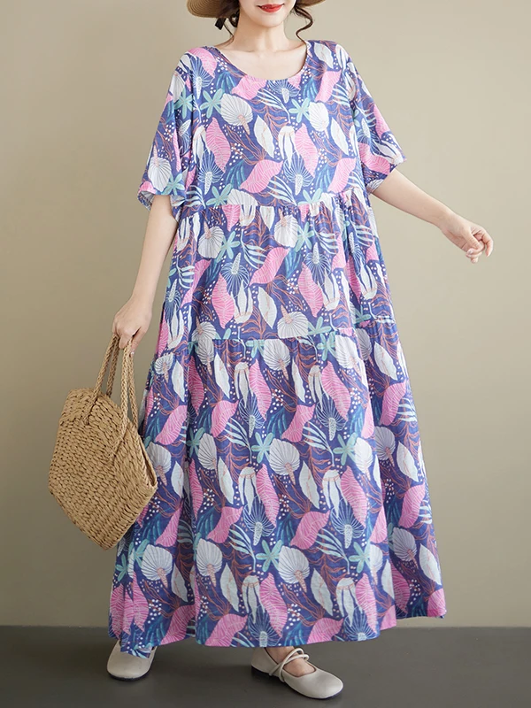 Casual Loose Bohemian Print round Neck Short Sleeve Dress Summer Thin Cotton Blend A-Line Midi Dress Vacation Wear for Women
Casual Loose Bohemian Print round Neck Short Sleeve Dress Summer Thin Cotton Blend A-Line Midi Dress Vacation Wear for Women