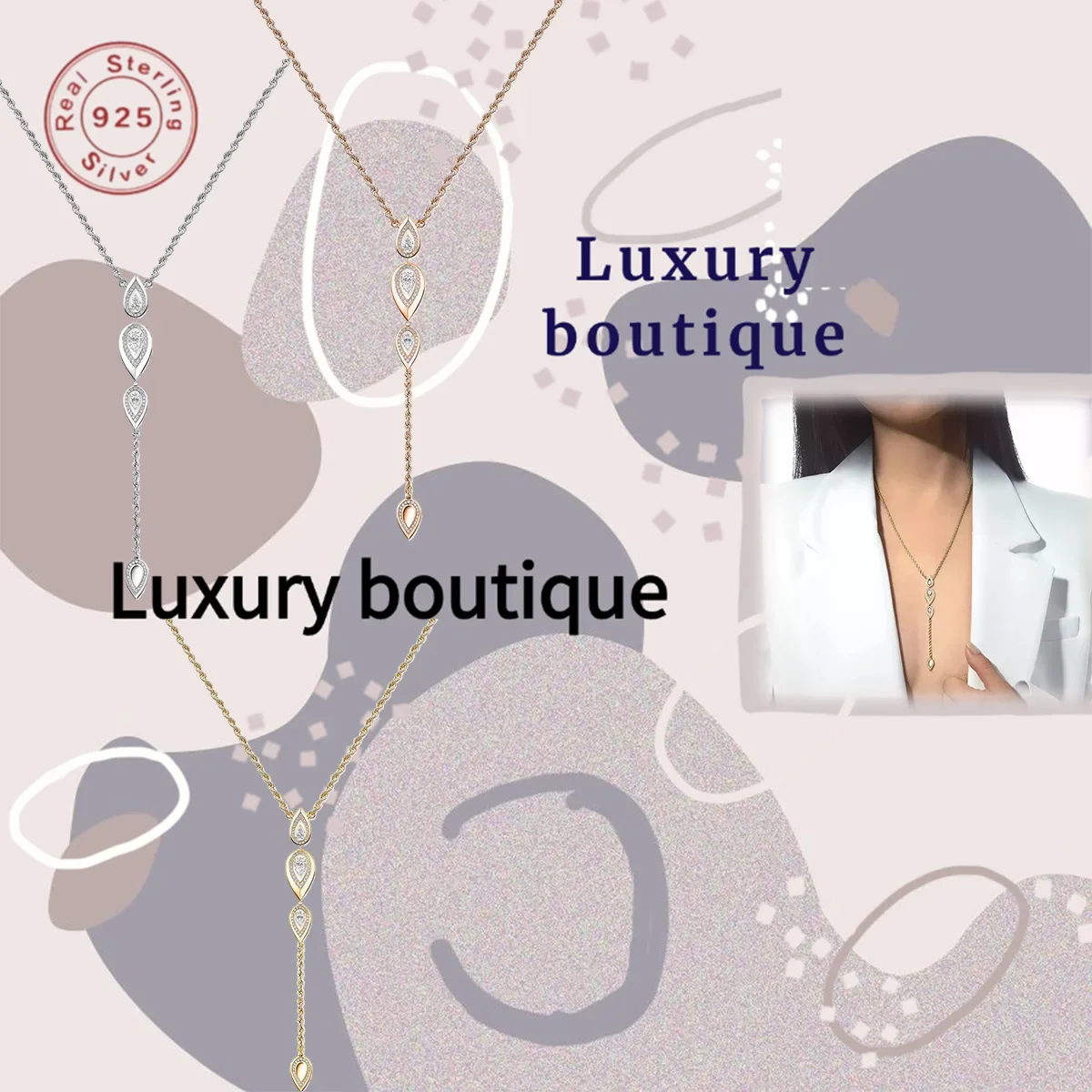 Pure silver S925 necklace with diamond studded water droplet tie style luxurious and noble women's Valentine's Day limited gift
Pure silver S925 necklace with diamond studded water droplet tie style luxurious and noble women's Valentine's Day limited gift